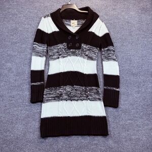 Pink Rose Cable Knit Sweater Dress PM Black White Shawl Collar Bodycon Cozy Chic